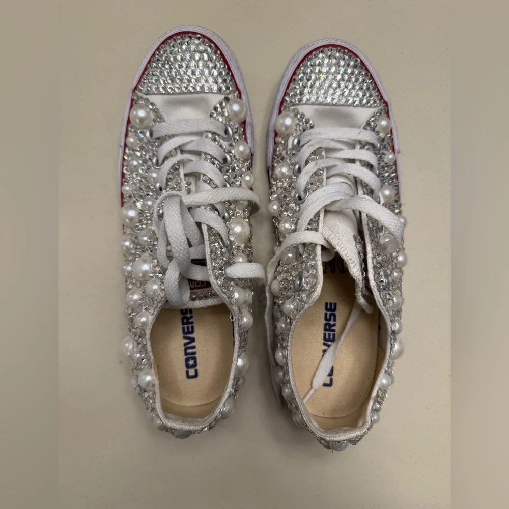 Hand Beaded and Crystal Converse All Star Low Top Sneakers - Picture 5 of 10
